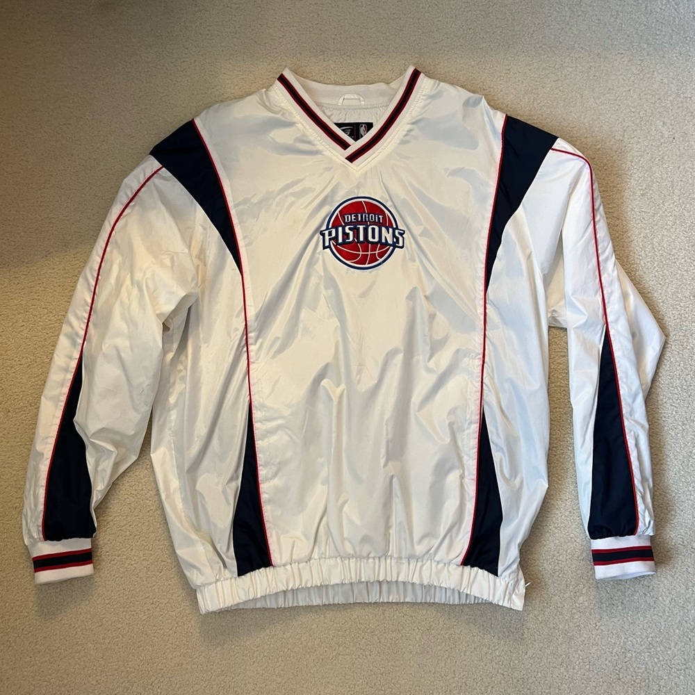 NBA Detroit Pistons White Navy Red Pullover Jacket
